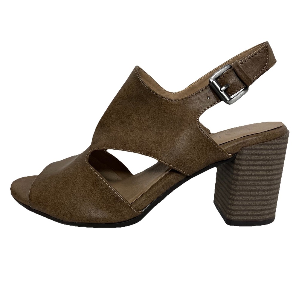 Natural Soul by Naturalizer Sandals Shoes‎ Women Sz 9 M Taupe Tan Block Heel